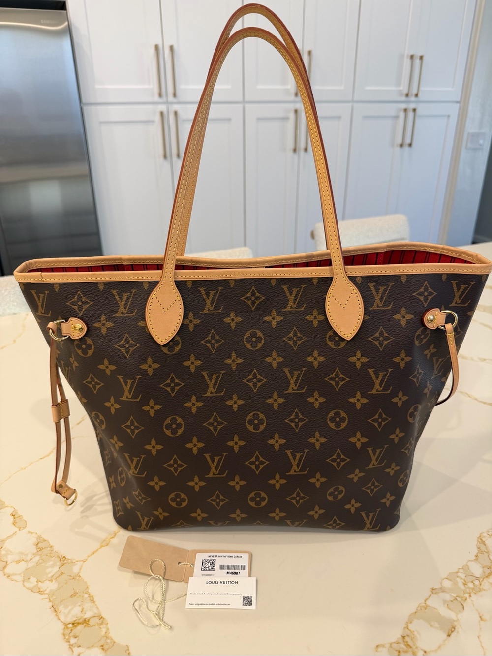 Louis Vuitton Monogram Canvas Tote with Natural Vachetta and Red Lining
